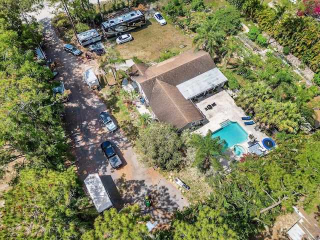 drone / aerial view of a pool