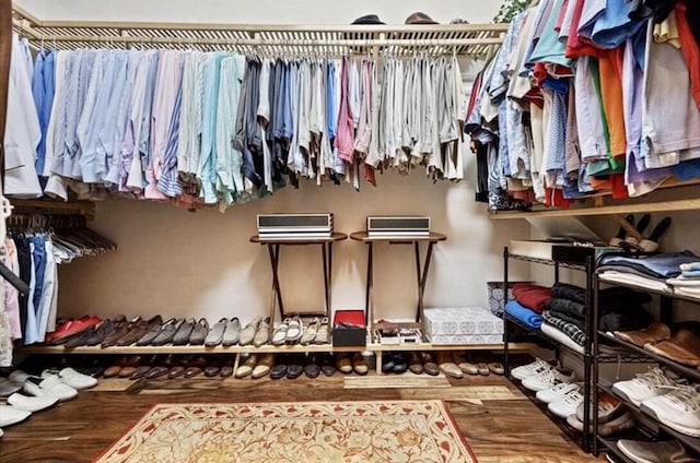 walk in closet featuring wood finished floors