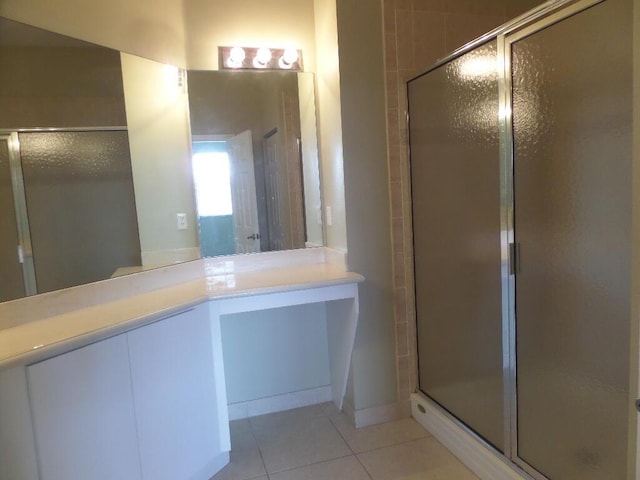 full bath featuring a shower stall and tile patterned floors