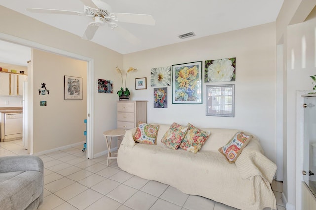 5200 Privet B Pl Unit B, Delray Beach, FL 33484 - living room featuring a ceiling fan, light tile patterned floors, and baseboards