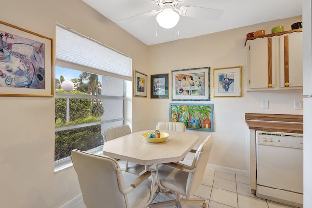 5200 Privet B Pl Unit B, Delray Beach, FL 33484 - dining room with ceiling fan, baseboards, and light tile patterned flooring