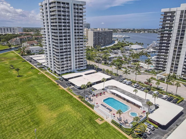 123 Lakeshore Dr Unit 1644, North Palm Beach, FL 33408 - view of urban area featuring a large body of water, a pool, and apartment complex