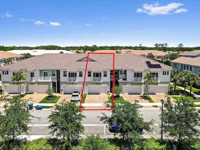 aerial perspective of suburban area with property parcel outlined