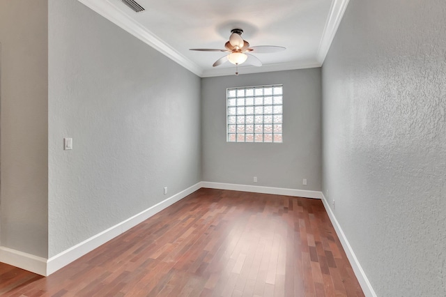 40 Country Lake Cir, Boynton Beach, FL 33436 - empty room featuring a ceiling fan, a textured wall, ornamental molding, dark wood finished floors, and baseboards