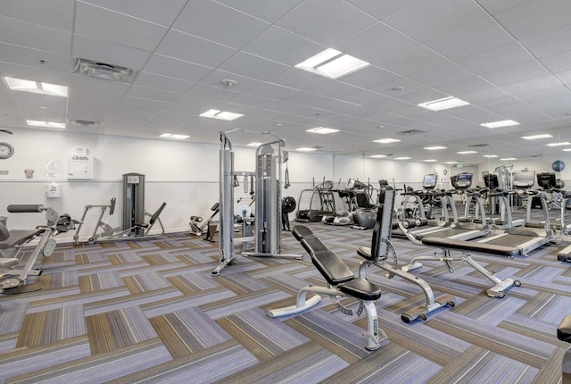 exercise room with carpet