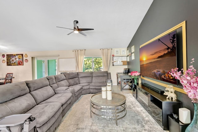 1985 SW Beard St, Port Saint Lucie, FL 34953 - living room with a ceiling fan and vaulted ceiling
