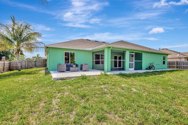 1985 SW Beard St, Port Saint Lucie, FL 34953 - rear view of property with an outdoor hangout area, stucco siding, and a patio