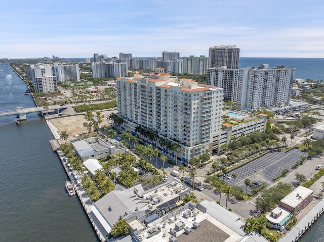 view of urban area with a large body of water