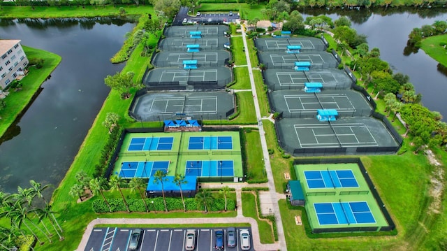 aerial view of a nearby body of water