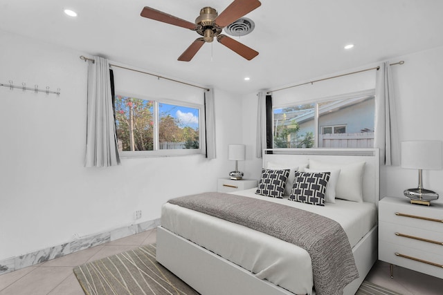 2230 NE 62nd St, Fort Lauderdale, FL 33308 - tiled bedroom featuring multiple windows, recessed lighting, and ceiling fan