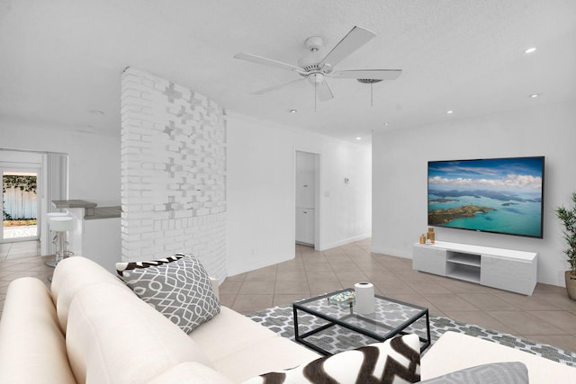 2230 NE 62nd St, Fort Lauderdale, FL 33308 - living room with tile patterned floors, a ceiling fan, and recessed lighting