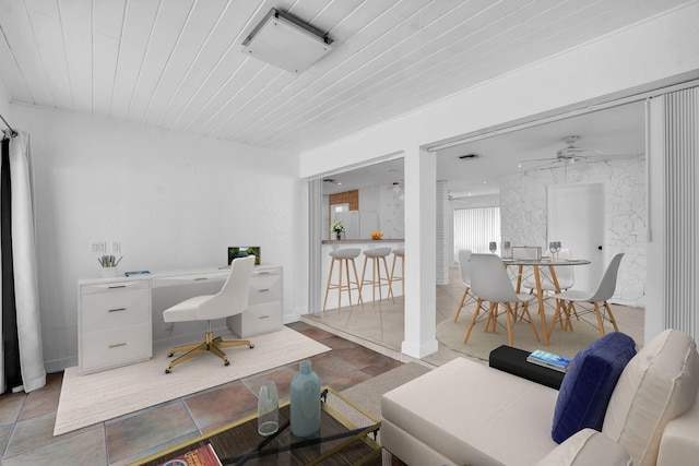 2230 NE 62nd St, Fort Lauderdale, FL 33308 - tiled office space featuring a ceiling fan and wood ceiling