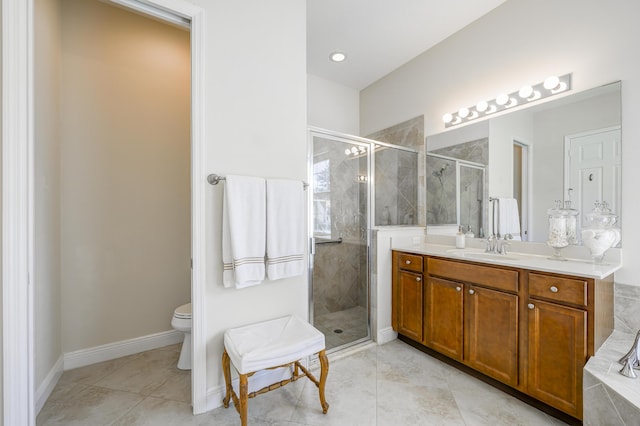 10250 SW Azzo Ln, Port Saint Lucie, FL 34986 - full bath featuring a stall shower, vanity, toilet, and tile patterned flooring