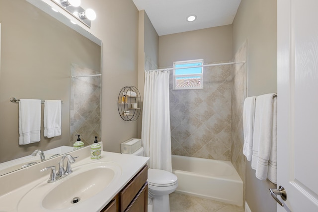 10250 SW Azzo Ln, Port Saint Lucie, FL 34986 - bathroom featuring vanity, shower / tub combo with curtain, toilet, and tile patterned floors