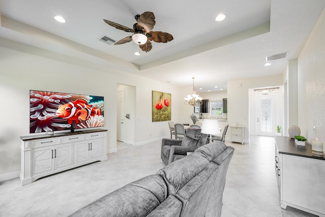 10250 SW Azzo Ln, Port Saint Lucie, FL 34986 - living area featuring a chandelier, a ceiling fan, recessed lighting, baseboards, and light tile patterned floors