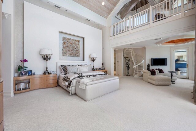 3066 SE Dune Dr, Stuart, FL 34996 - carpeted bedroom with high vaulted ceiling and recessed lighting