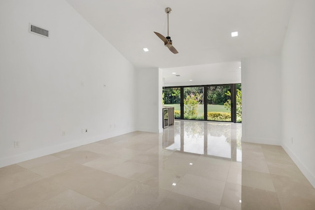 21922 Cypress Dr Unit 37B, Boca Raton, FL 33433 - spare room with high vaulted ceiling, ceiling fan, and baseboards