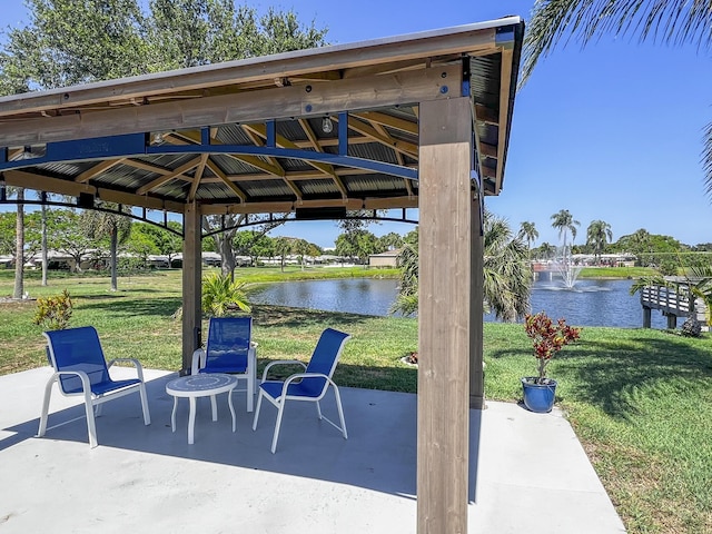 195 High Point Ter E Unit C, Delray Beach, FL 33445 - view of patio featuring a water view and a gazebo