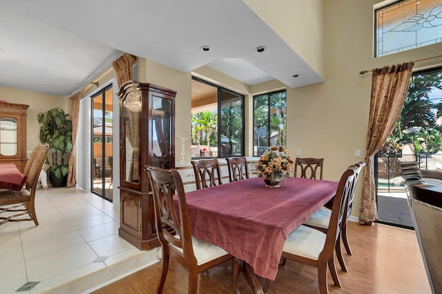 dining area with light wood finished floors