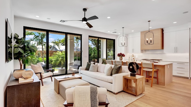 1105 NE 2nd Ave, Delray Beach, FL 33444 - living area featuring light wood-style flooring, recessed lighting, and ceiling fan