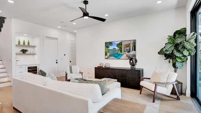 1105 NE 2nd Ave, Delray Beach, FL 33444 - living room featuring recessed lighting, light wood-style flooring, and ceiling fan