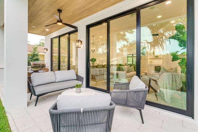 1105 NE 2nd Ave, Delray Beach, FL 33444 - view of patio with an outdoor hangout area, ceiling fan, and area for grilling