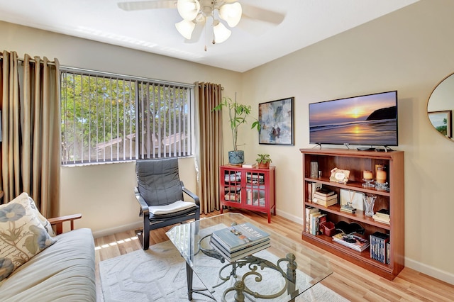 6328 Longboat Ln Unit 302, Boca Raton, FL 33433 - living room featuring ceiling fan, baseboards, and wood finished floors