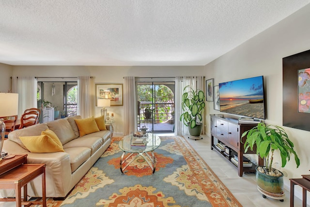6328 Longboat Ln Unit 302, Boca Raton, FL 33433 - living area with healthy amount of natural light and a textured ceiling
