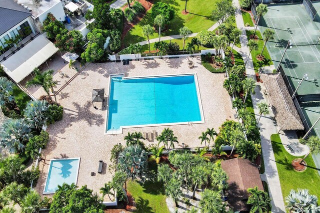 aerial view of a pool