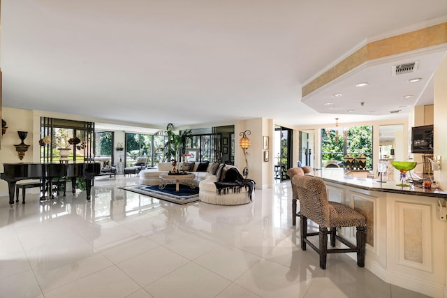 living area with light tile patterned flooring