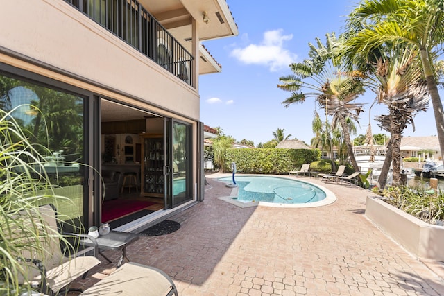 view of swimming pool featuring a patio