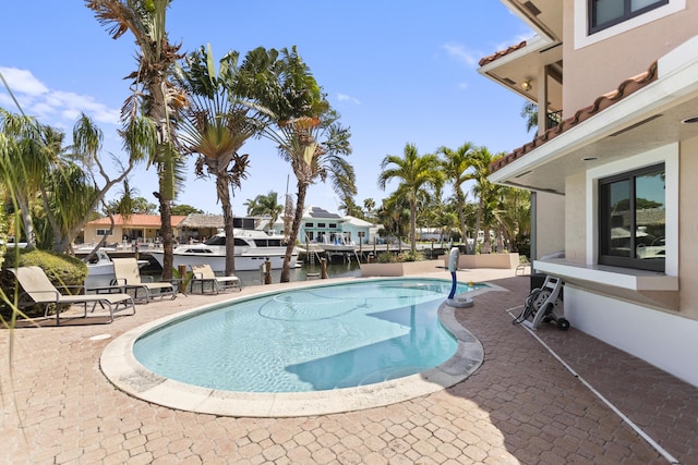 swimming pool with a patio