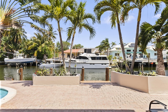 dock area featuring a water view