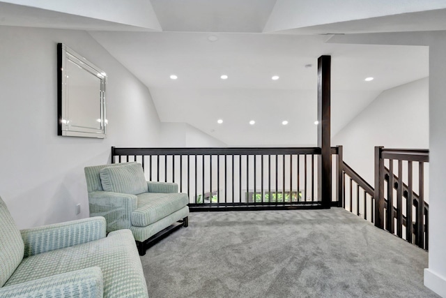 3704 Fairway Dr N, Jupiter, FL 33477 - sitting room with carpet floors, lofted ceiling, recessed lighting, and an upstairs landing