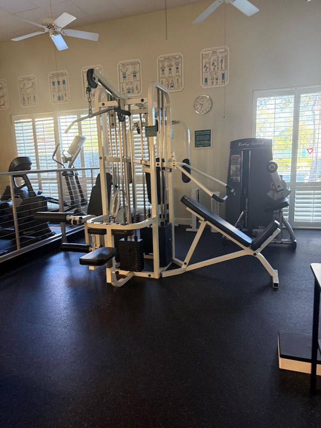 378 NW Sherry Ln, Port Saint Lucie, FL 34986 - exercise room with a ceiling fan and baseboards