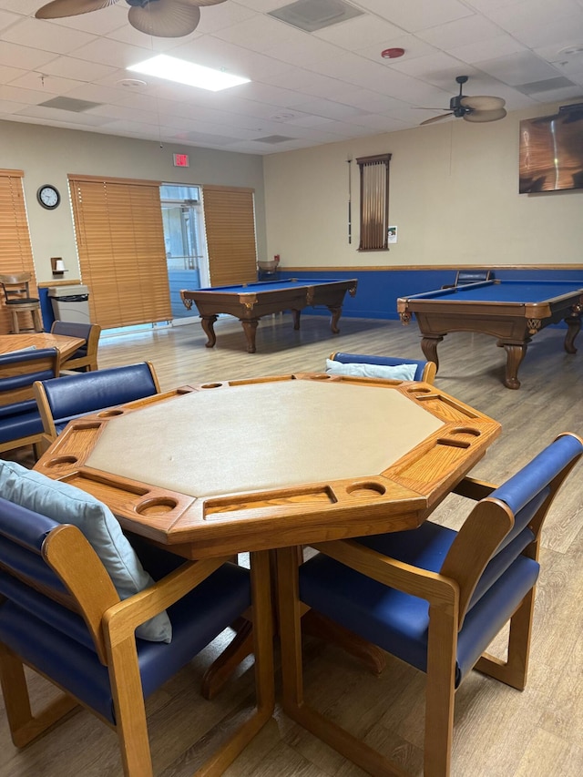 378 NW Sherry Ln, Port Saint Lucie, FL 34986 - recreation room featuring ceiling fan, billiards, a drop ceiling, and wood finished floors