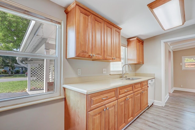 825 Northern Dr, Lake Park, FL 33403 - kitchen with a sink, white dishwasher, light wood finished floors, and light countertops