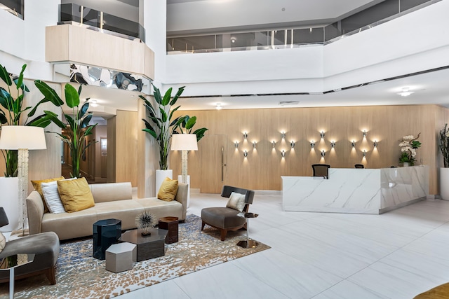 300 SE 5th Ave Unit 8060, Boca Raton, FL 33432 - community lobby featuring a high ceiling and wooden walls