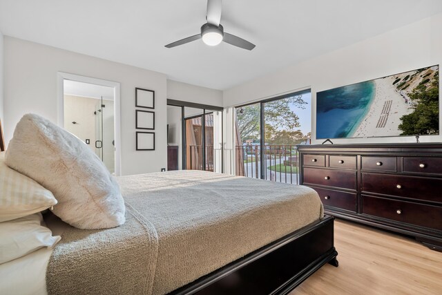 6824 68th Way, West Palm Beach, FL 33409 - bedroom with light wood-style floors, ceiling fan, and access to exterior