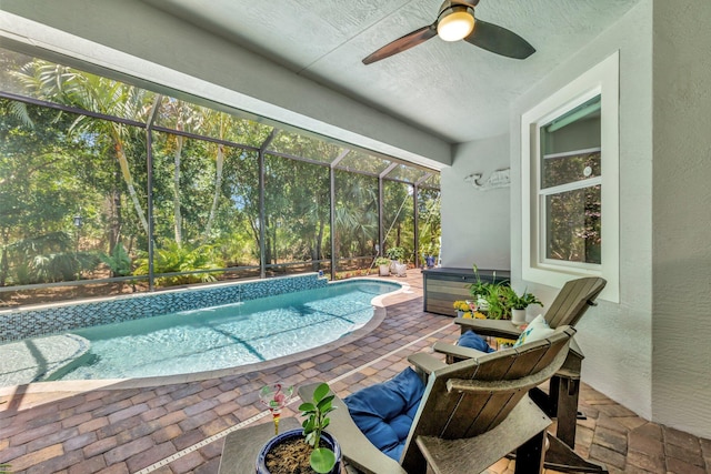 1236 SE Conference Cir, Stuart, FL 34997 - outdoor pool with a ceiling fan, a patio area, and a lanai