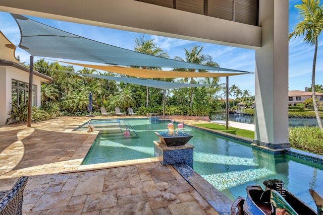 2783 Rhone Dr, Palm Beach Gardens, FL 33410 - outdoor pool with a water view, a patio area, and a hot tub