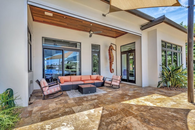 2783 Rhone Dr, Palm Beach Gardens, FL 33410 - view of patio featuring an outdoor living space, ceiling fan, and french doors