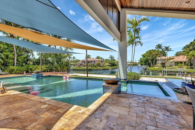 2783 Rhone Dr, Palm Beach Gardens, FL 33410 - swimming pool with a water view, a patio area, and a hot tub