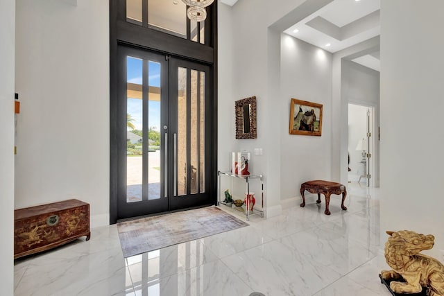 2783 Rhone Dr, Palm Beach Gardens, FL 33410 - foyer featuring a high ceiling, marble tiled floors, baseboards, and recessed lighting