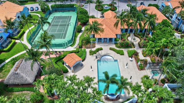 view from above of property with a pool