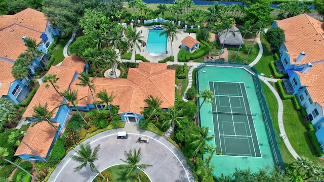 aerial view of a pool area