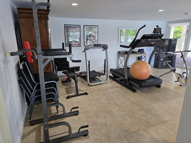 3581 S Ocean Blvd Unit 7C, South Palm Beach, FL 33480 - workout room with recessed lighting and tile patterned flooring