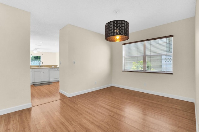 8074 Stirrup Cay Ct, Boynton Beach, FL 33436 - spare room featuring light wood-style flooring, a sink, baseboards, and ceiling fan