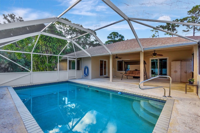 15550 73rd St N, The Acreage, FL 33470 - outdoor pool featuring a ceiling fan and a patio area