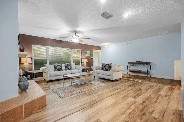 7503 NW 42nd St, Coral Springs, FL 33065 - living area featuring a textured ceiling, light wood finished floors, and a ceiling fan